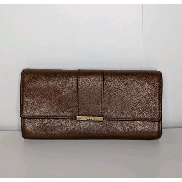 Fossil Brown Leather Farrah FLP Wallet Clutch RFID - Picture 1 of 10